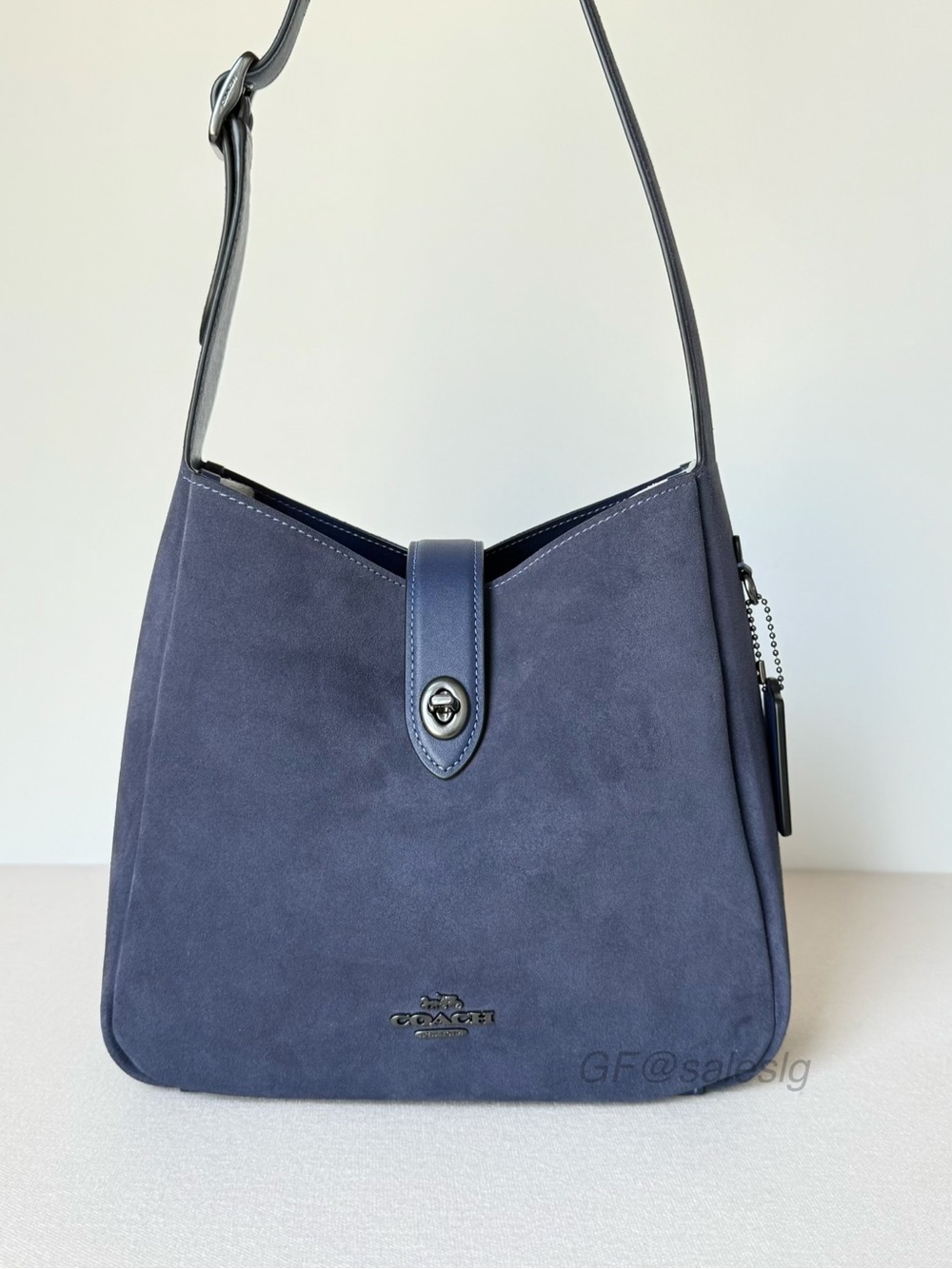 NWT Coach Hadley Convertible Crossbody Bag Suede Gunmetal True Navy CW00